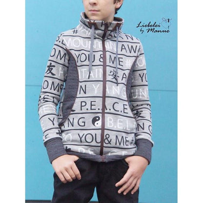 Schnittmuster Manuc Kinder Sweatjacke mit Kapuze oder Kragen und Taschen Größe 74 bis 176