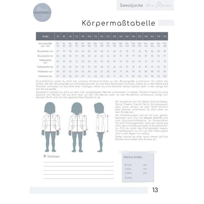 Schnittmuster Manuc Kinder Sweatjacke mit Kapuze oder Kragen und Taschen Größe 74 bis 176