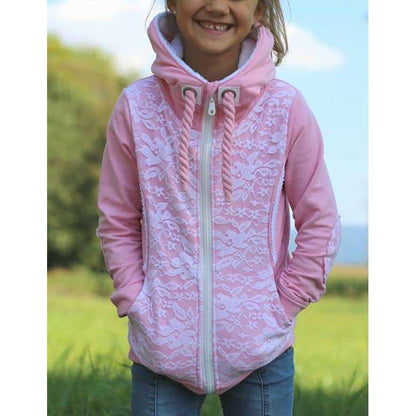 Schnittmuster Manuc Kinder Sweatjacke mit Kapuze oder Kragen und Taschen Größe 74 bis 176