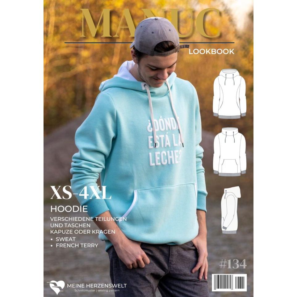 Schnittmuster Manuc Hoodie Herren mit Kapuze oder Kragen und Taschen Größe XS bis 4XL