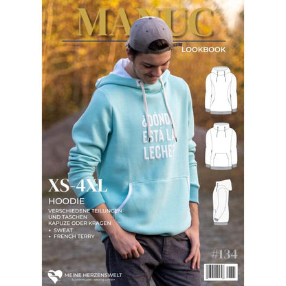 Schnittmuster Manuc Hoodie Herren mit Kapuze oder Kragen und Taschen Größe XS bis 4XL