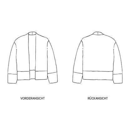 Cardigan FRAU TILDA, Papierschnitt für Damen in XS bis XXL, mit angeschnittenem Kragen, breiten Bündchen und offener Form ohne Verschluss.