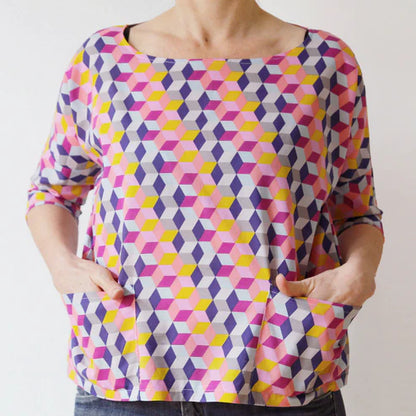 FRAU AIKO kurze Bluse mit Taschen / Papierschnitt