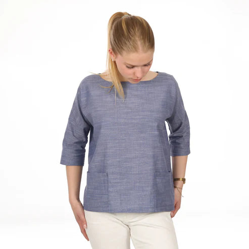 FRAU AIKO kurze Bluse mit Taschen / Papierschnitt