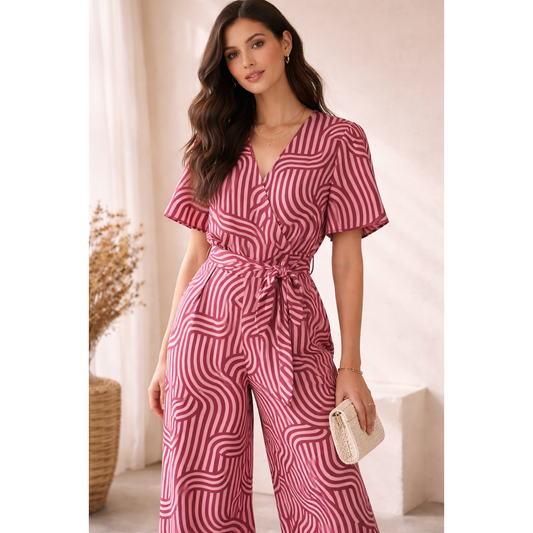 Fließender Viskose Twill Stoff ZIGGY ROUGE von mind the MAKER mit grafischem Linienmuster in Rosé und Bordeaux für Kleider, Blusen und Jumpsuits