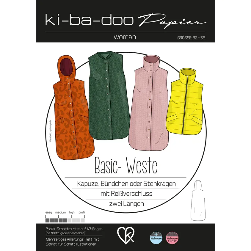 Papierschnitt Basic Weste Damen | Größe 32-58
