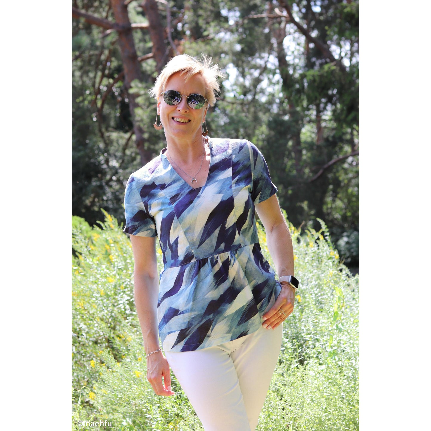 Baumwoll - Leinengemisch "Adria blau/ weiß"- Swafing