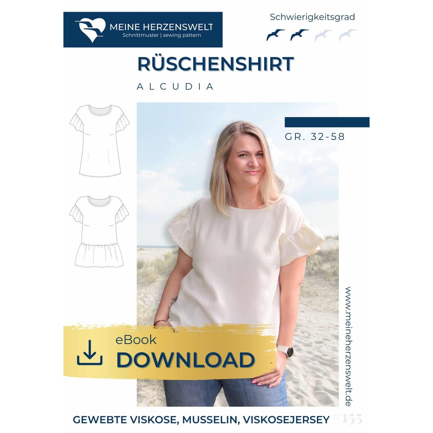 Rüschenshirt für Damen - Schnittmuster - Alcudia - Papierschnittmuster