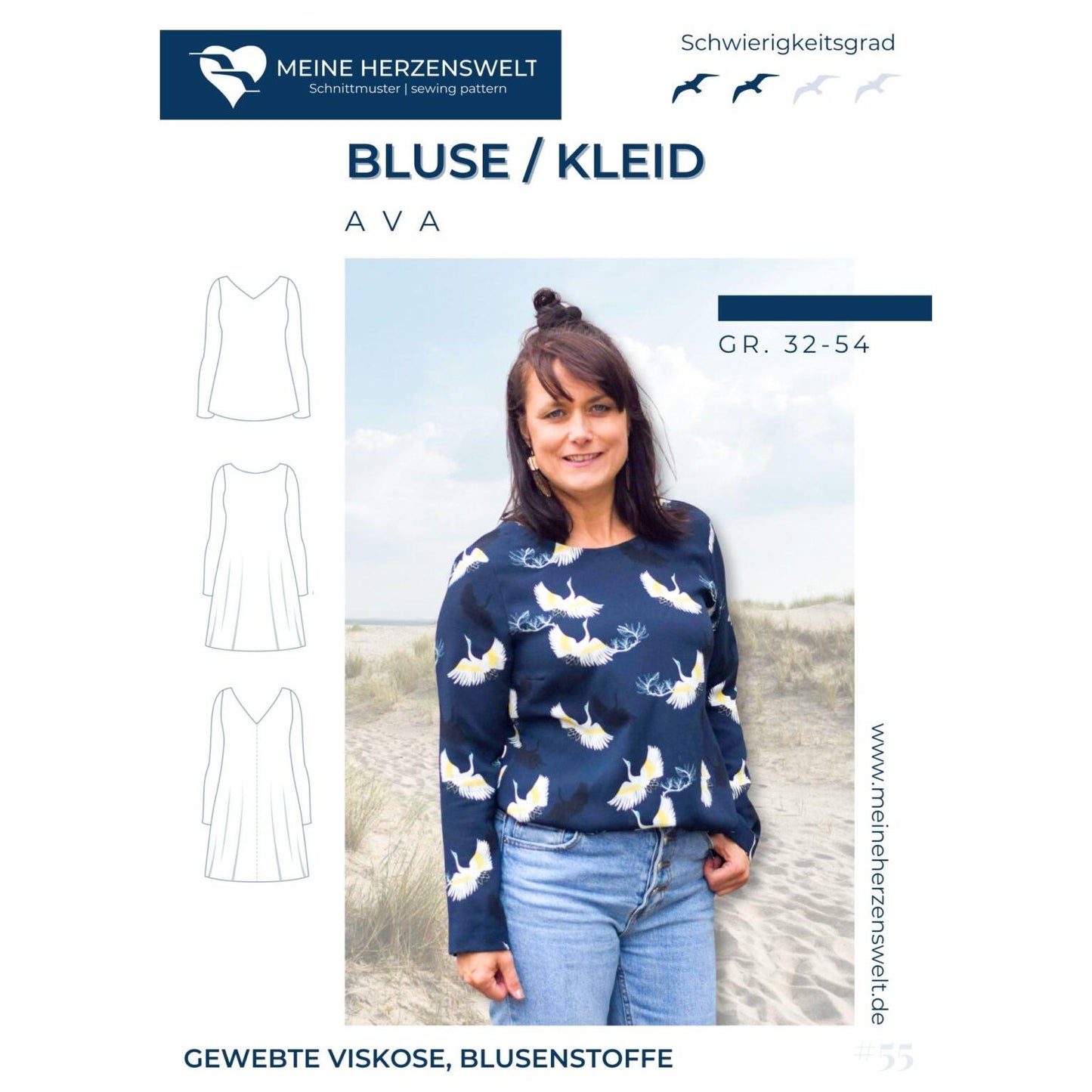 Kleid/Bluse Damen - Papierschnittmuster Gr. 32-54 - Ava