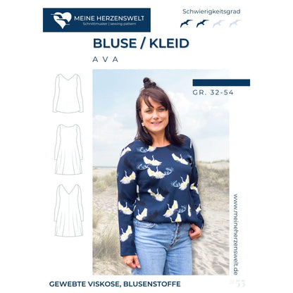 Kleid/Bluse Damen - Papierschnittmuster Gr. 32-54 - Ava