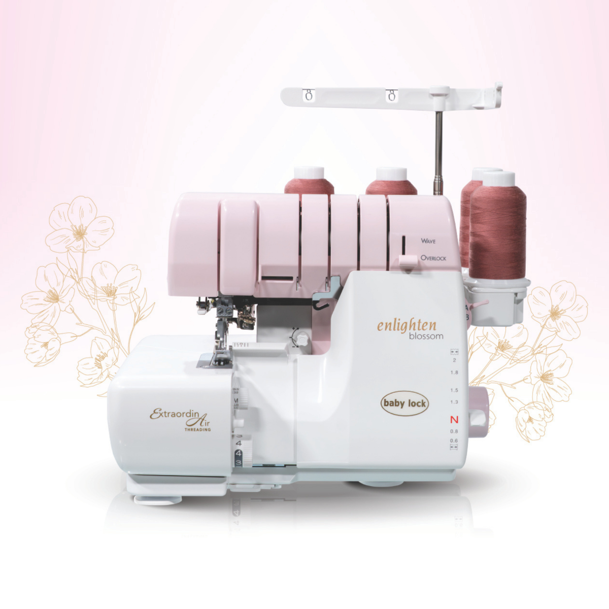 Die Babylock enlighten blossom ist eine streng limitierte Auflage mit Sonderfarbe rosa und speziellen Zubehörpaket