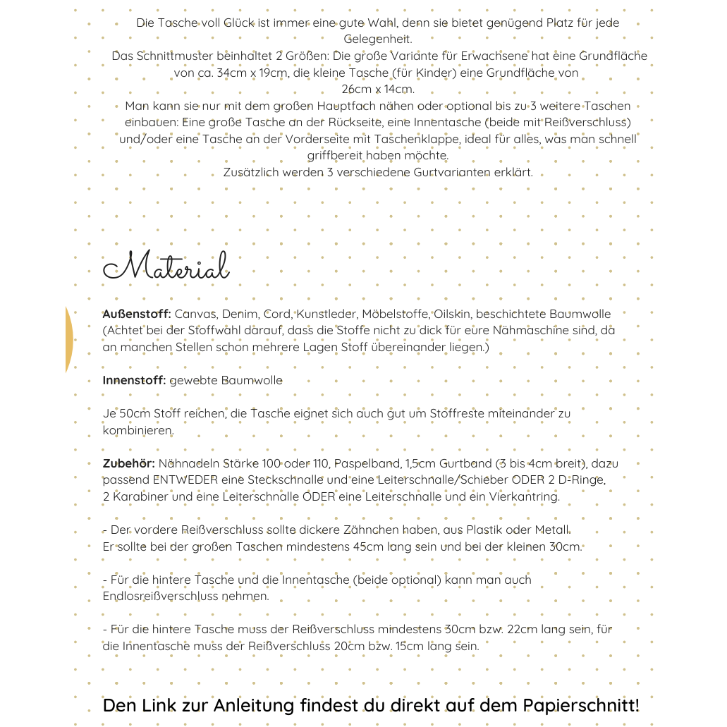 Papierschnittmuster Bauchtasche Tasche voll Glück – Lotte & Ludwig