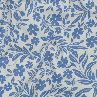 Baumwolljersey Blumen Blau-Weiß – weich & elastisch
