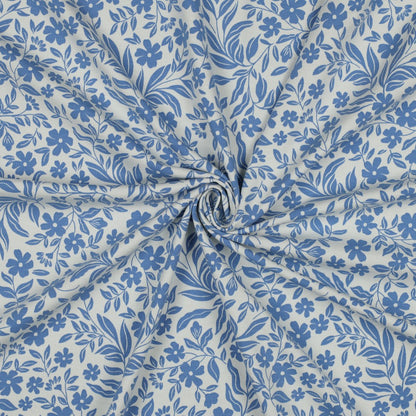 Baumwolljersey Blumen Blau-Weiß – weich & elastisch
