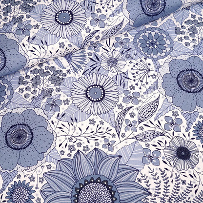 Bio-Baumwolljersey Sommerblumen Grau-Blau – Stoffonkel Susalabim