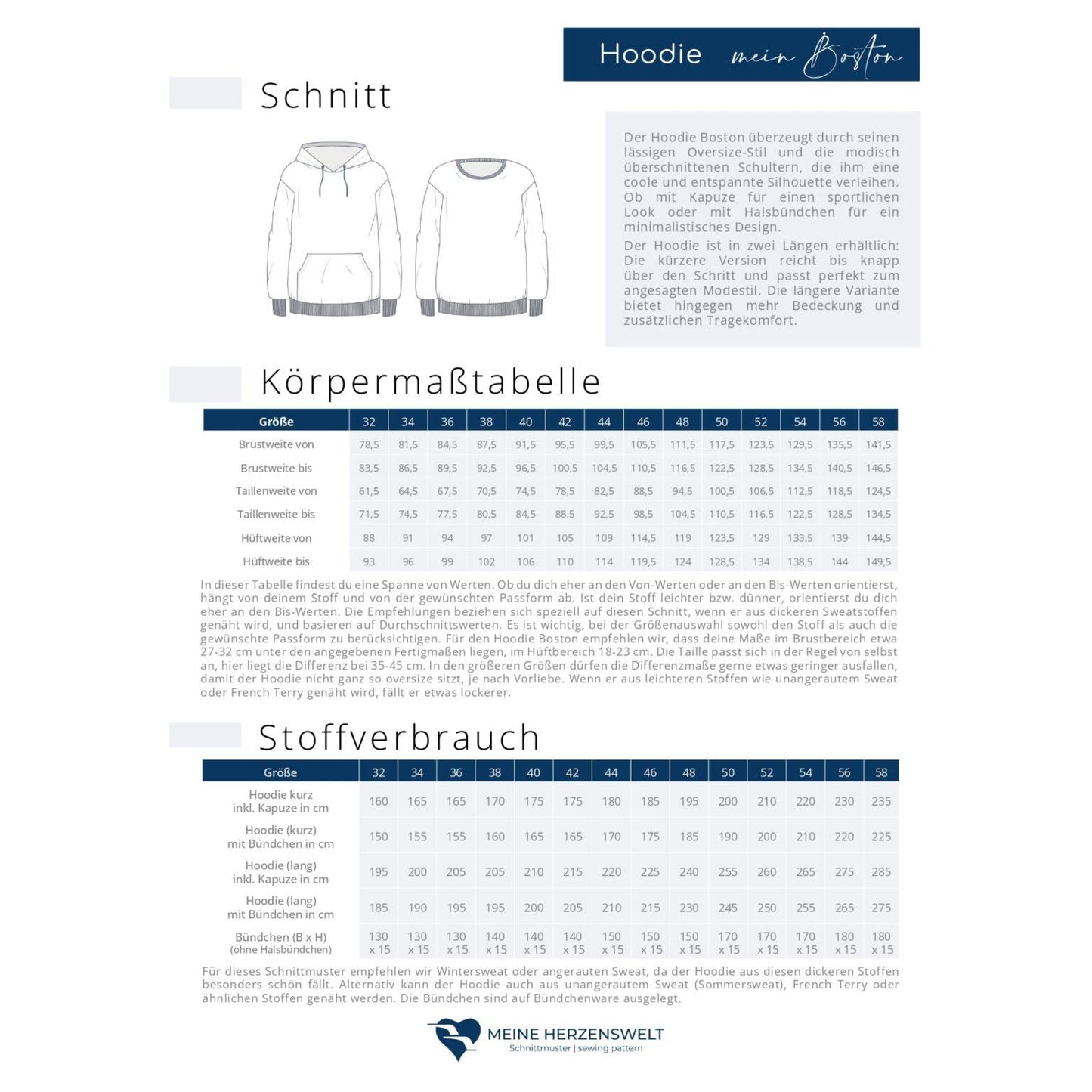 Hoodie für Damen – Schnittmuster – Boston