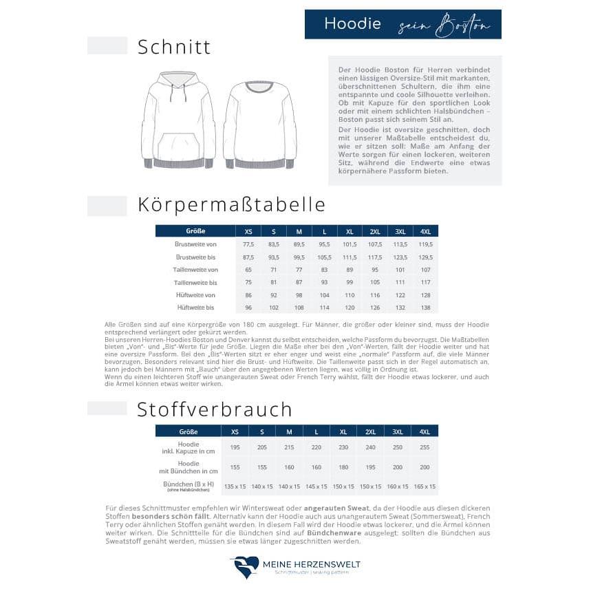 Hoodie für Herren – Schnittmuster – Boston