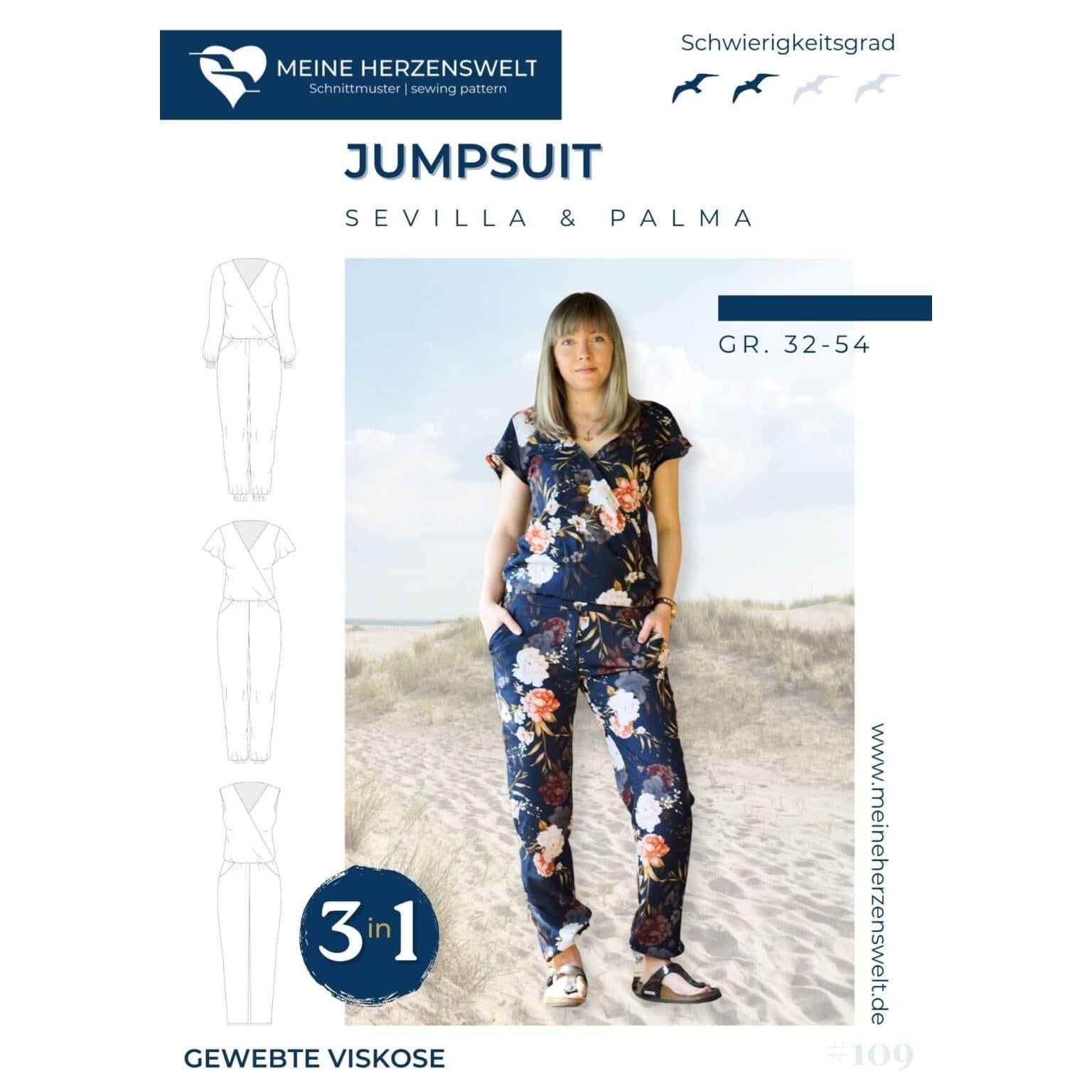 Damen Overall, bestehend aus der Bluse Sevilla und der Hose Palma, ist ein 3 in 1 Papierschnittmuster.
