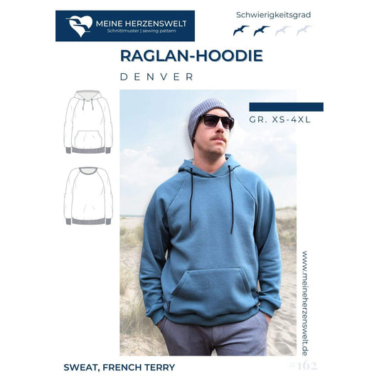 Denver- Raglanhoodie für Herren – Papierschnittmuster