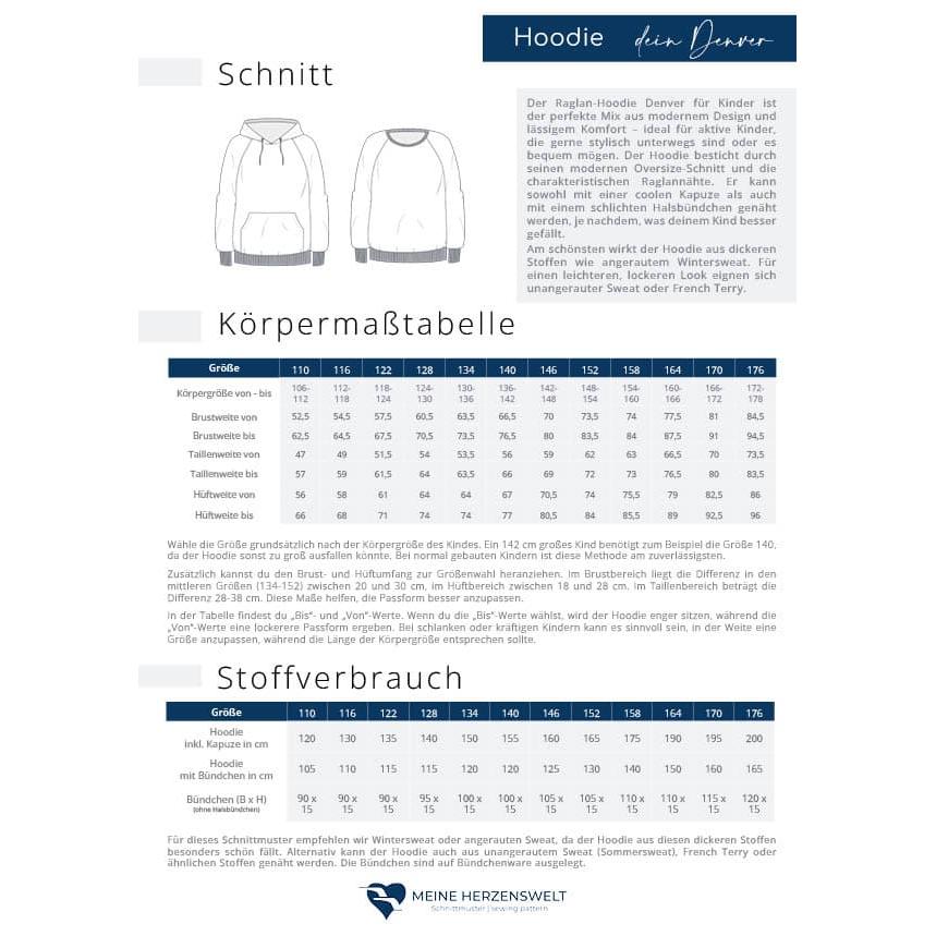 Denver- Raglanhoodie für Kinder – Papierschnittmuster