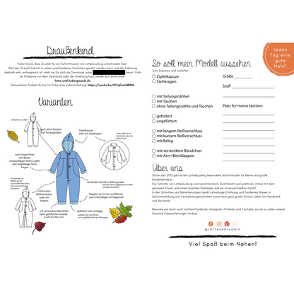Papierschnittmuster Kinder Overall Draußenkind von Lotte und Ludwig für Outdoor und Alltag