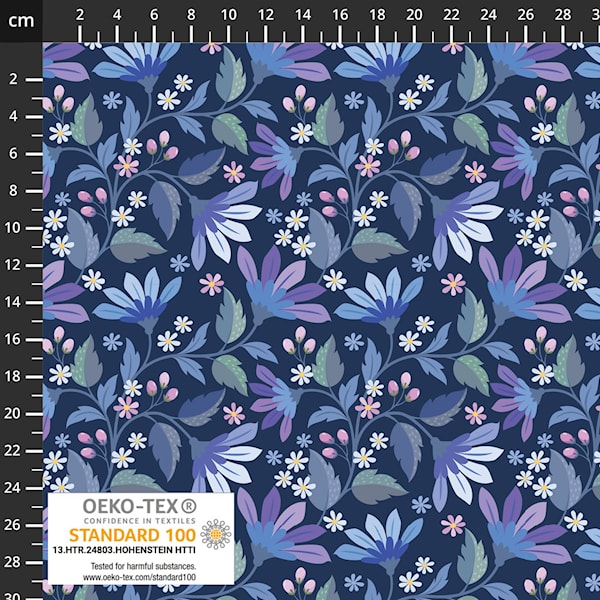 Floraler Baumwolljersey von Light & Lush in Dunkelblau