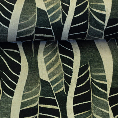 Model French Terry "Kairo graue Blätter grafisch"