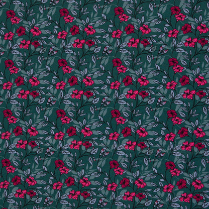 Modal French Terry „Kairo – pinke Blüten auf Petrol“