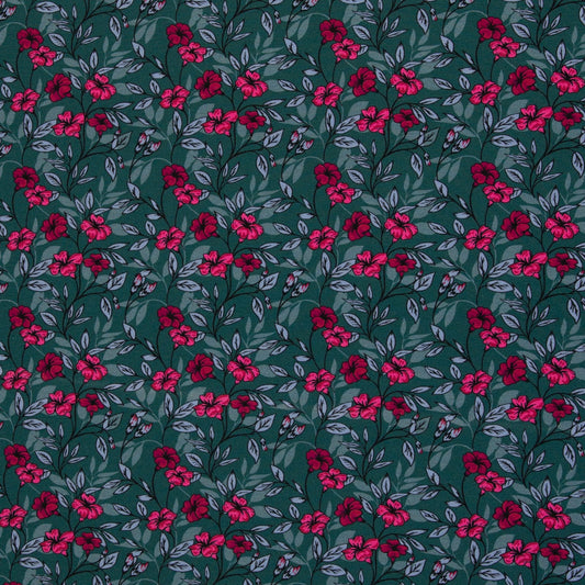 Modal French Terry „Kairo – pinke Blüten auf Petrol“