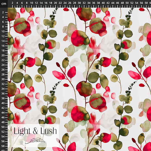 Floraler Viskosestoff Blütenpoesie von light&lush mit roten Blüten 140 cm breit 100% Viskose 🌸