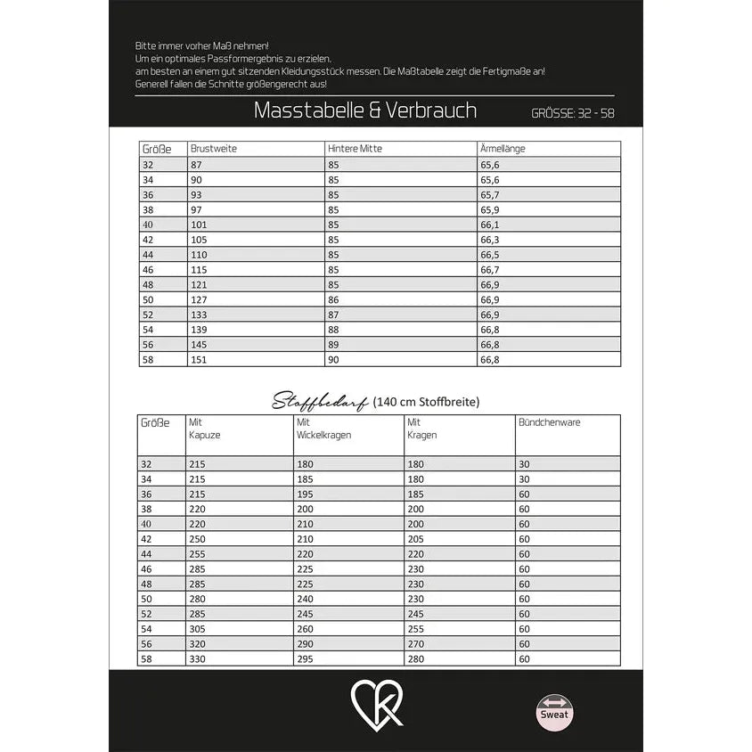 Papierschnitt Long-Hoodie Malou | Größe 32-58