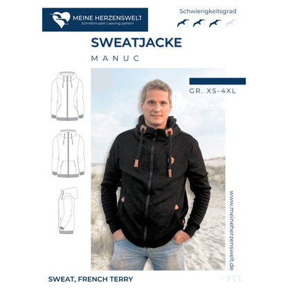 Sweatjacke Herren - Papierschnittmuster Gr. XS - 4XL- sein Manuc