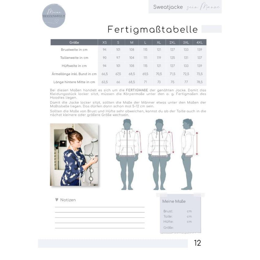 Sweatjacke Herren - Papierschnittmuster Gr. XS - 4XL- sein Manuc