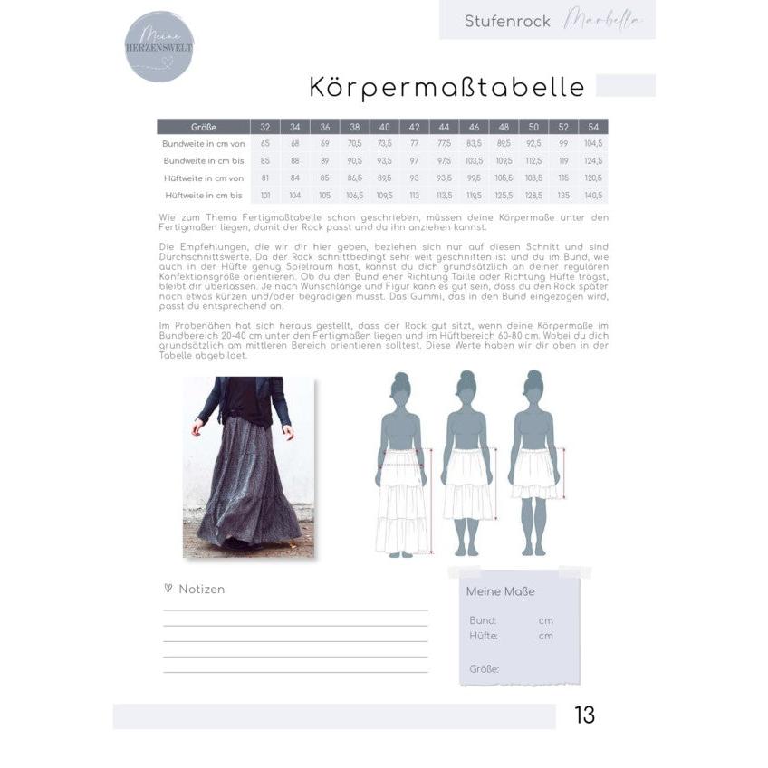 Stufenrock Damen - Papierschnittmuster Gr. 32-54 - Marbella