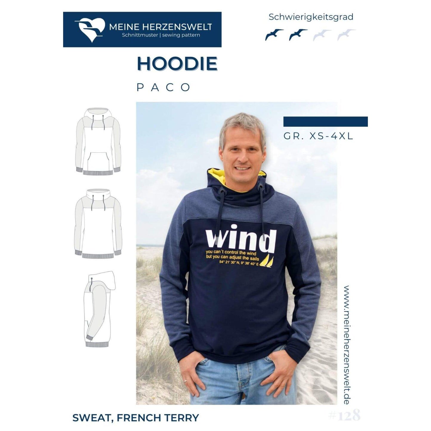 Sein Paco- Hoodie Herren - Papierschnittmuster Gr. XS-4XL