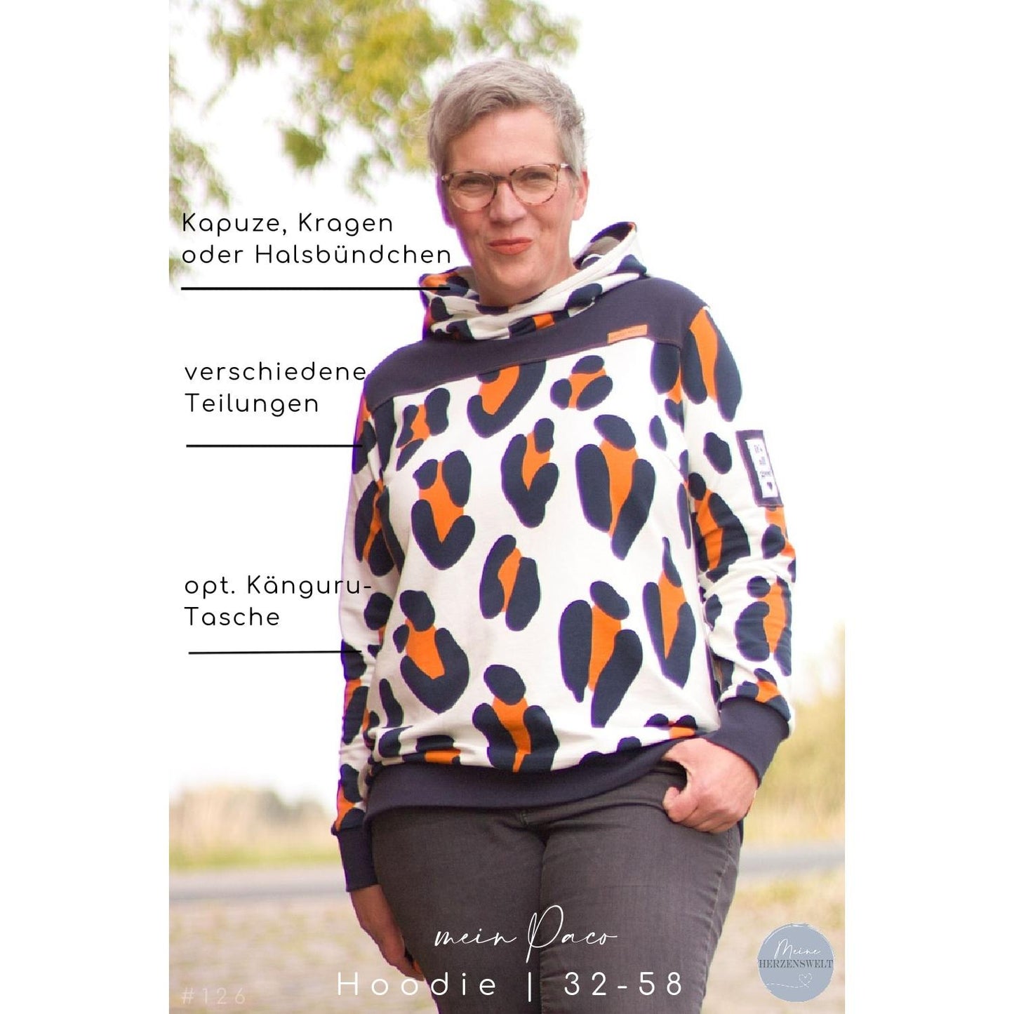 Paco- Hoodie für Damen –  Papierschnittmuster
