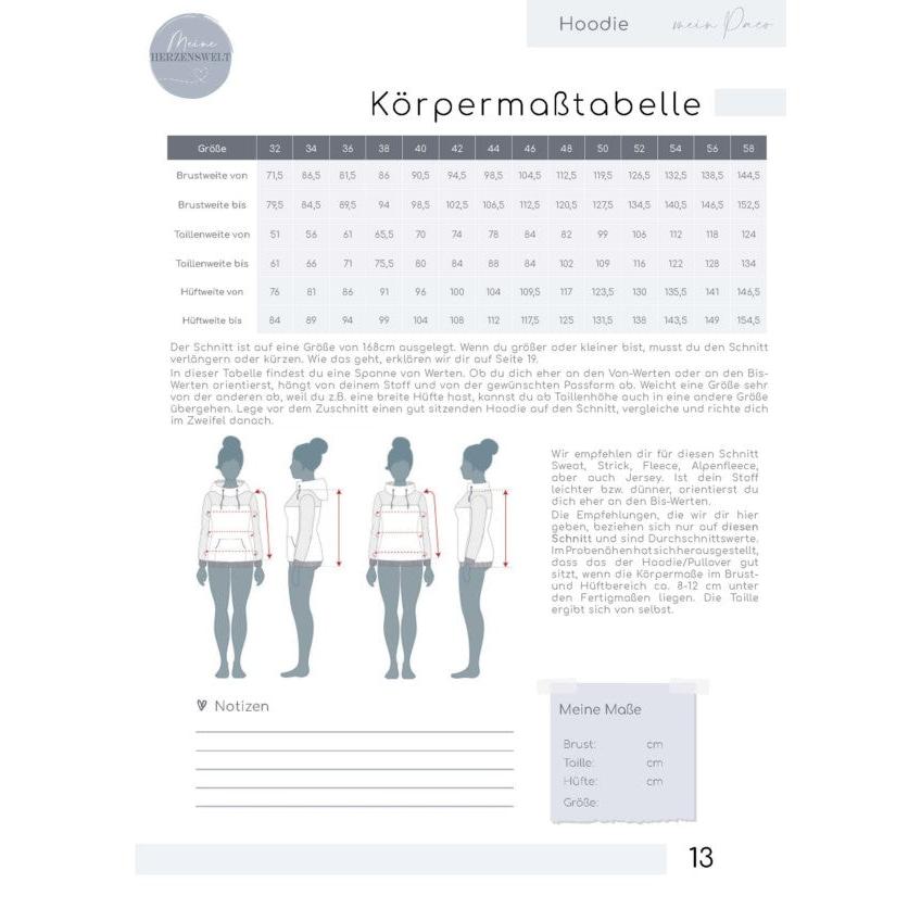 Paco- Hoodie für Damen –  Papierschnittmuster