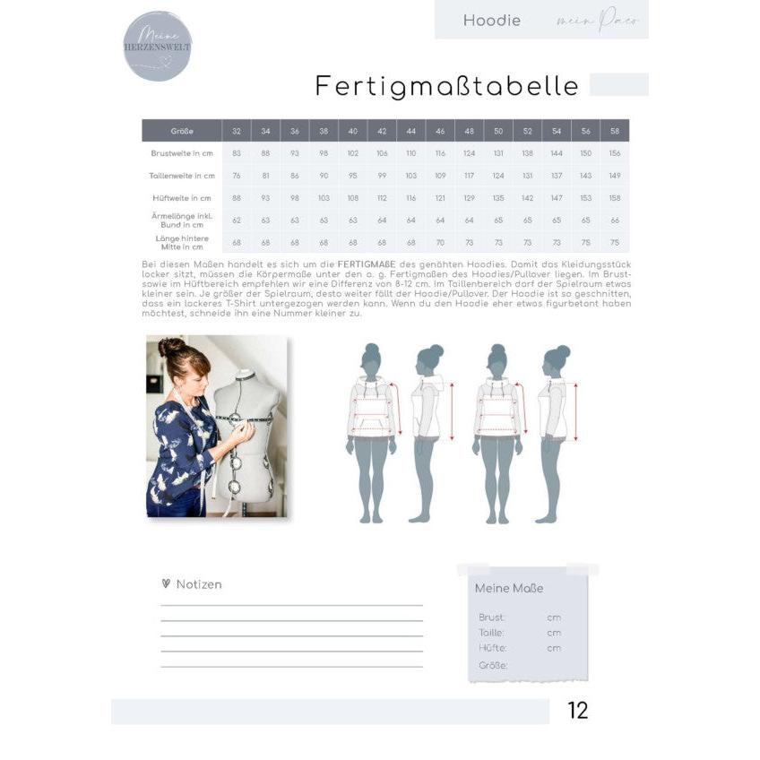 Paco- Hoodie für Damen –  Papierschnittmuster