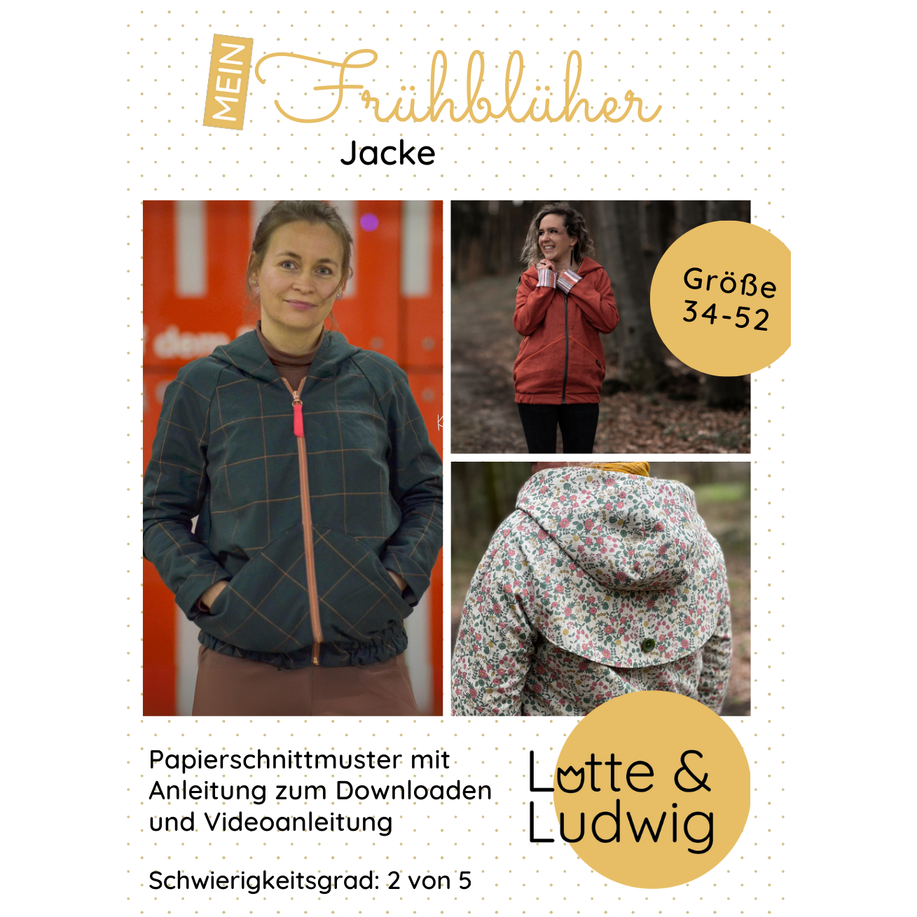 Schnittmuster Frühblüher Übergangsjacke mit Raglanärmeln, Teilungsnähten und Taschen für Musselin und Webstoffe