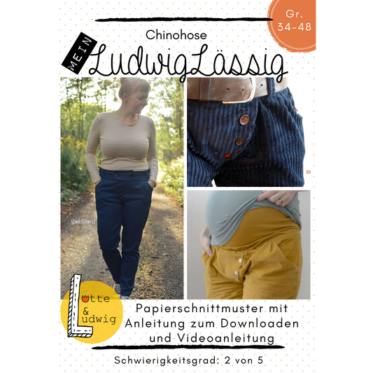Schnittmuster Ludwig Lässig Chinohose Damen mit diagonaler Knopfleiste und schmalem Bein