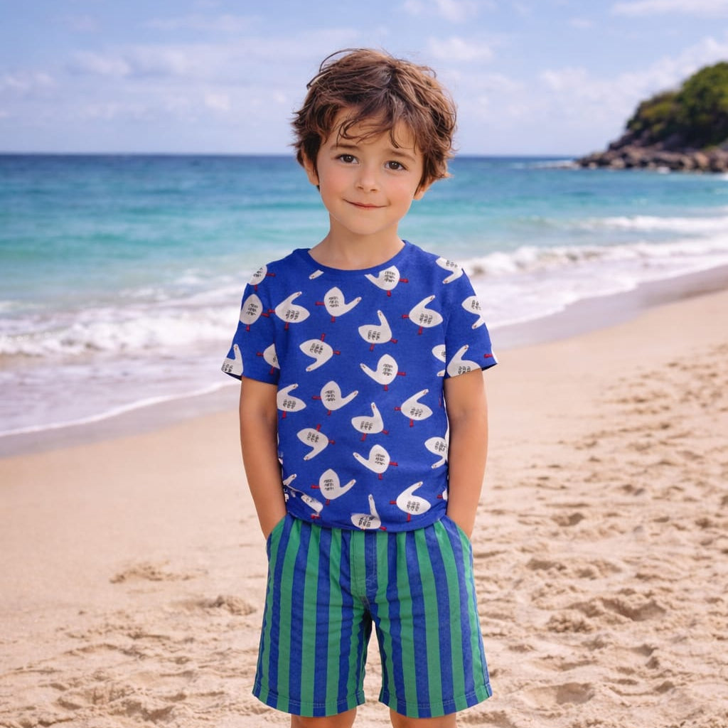 Rib Jersey Gänse GOTS von Jennifer Bouron in klarem Retro Design, elastischer Baumwollstoff für moderne Kleidung