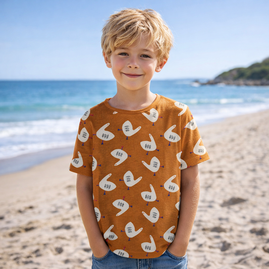 Rib Jersey Gänse GOTS von Jennifer Bouron in klarem Retro Design, elastischer Baumwollstoff für moderne Kleidung