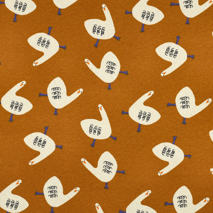 Rib Jersey Gänse GOTS von Jennifer Bouron in klarem Retro Design, elastischer Baumwollstoff für moderne Kleidung