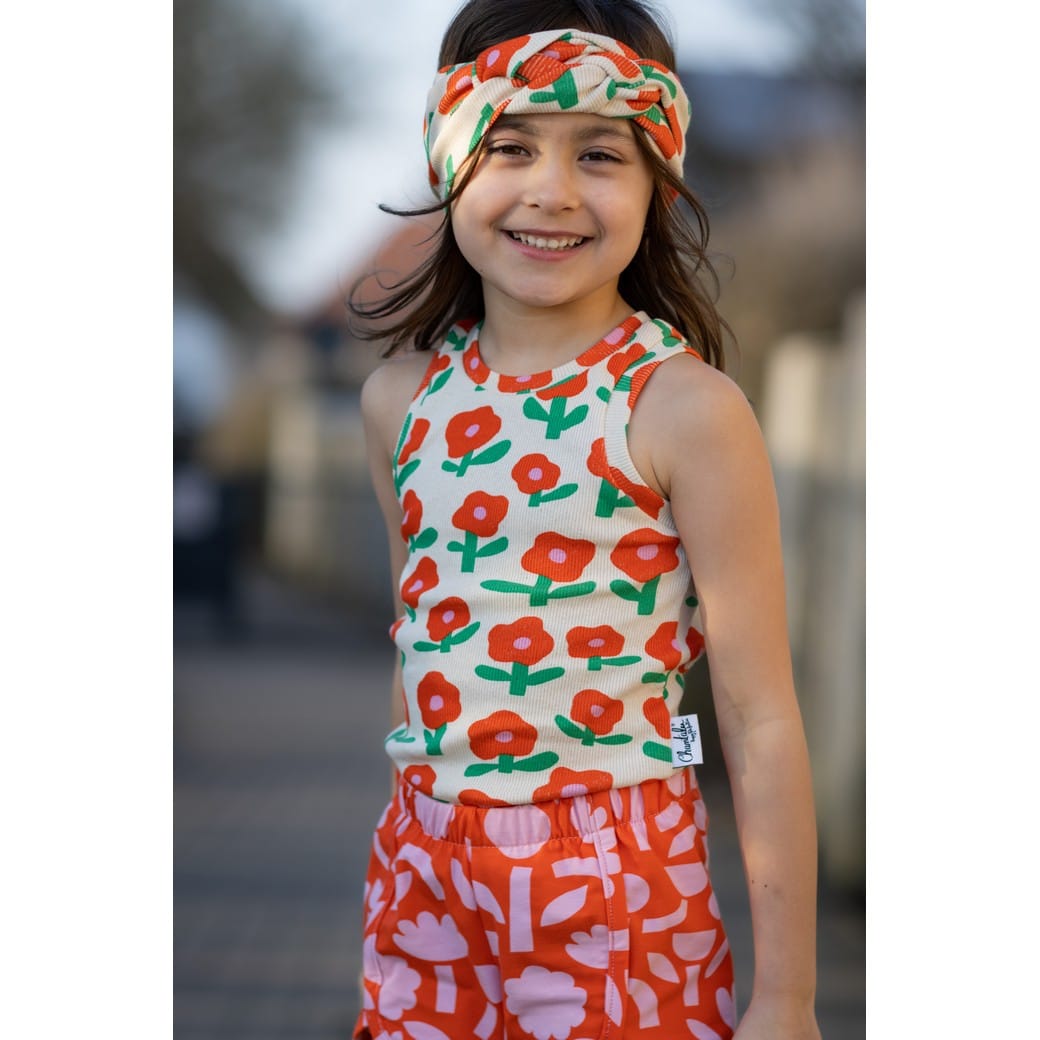 Rib Jersey Retro Blumen GOTS von Jennifer Bouron, elastischer Baumwollstoff mit grafischem Blumenmuster