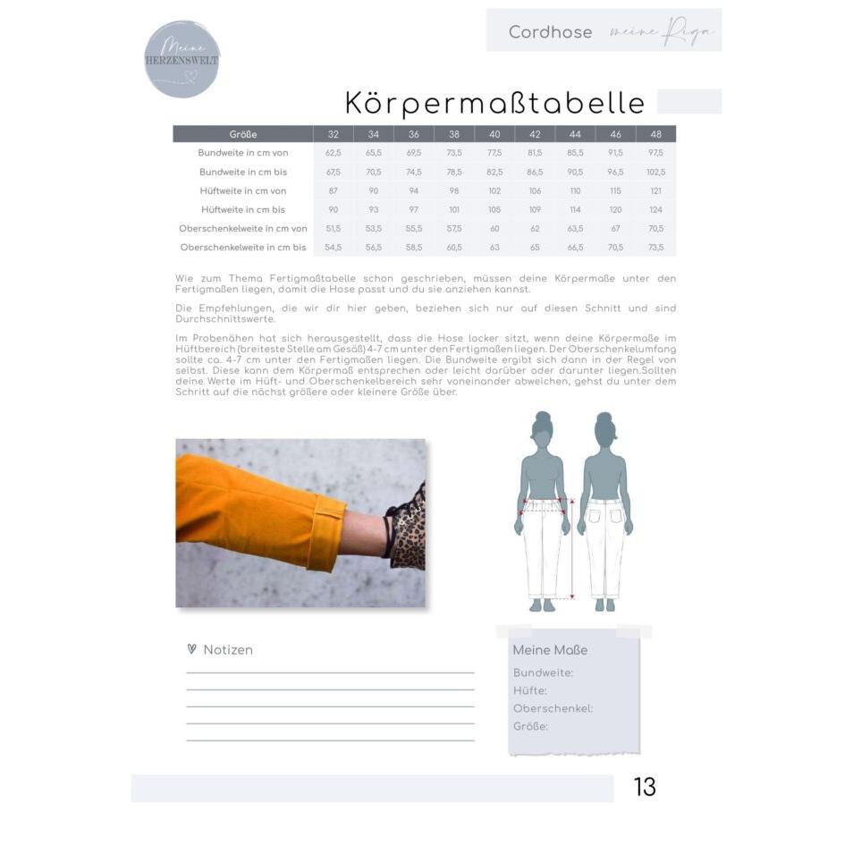 Riga- Cordhose - Papierschnittmuster Gr. 32-48