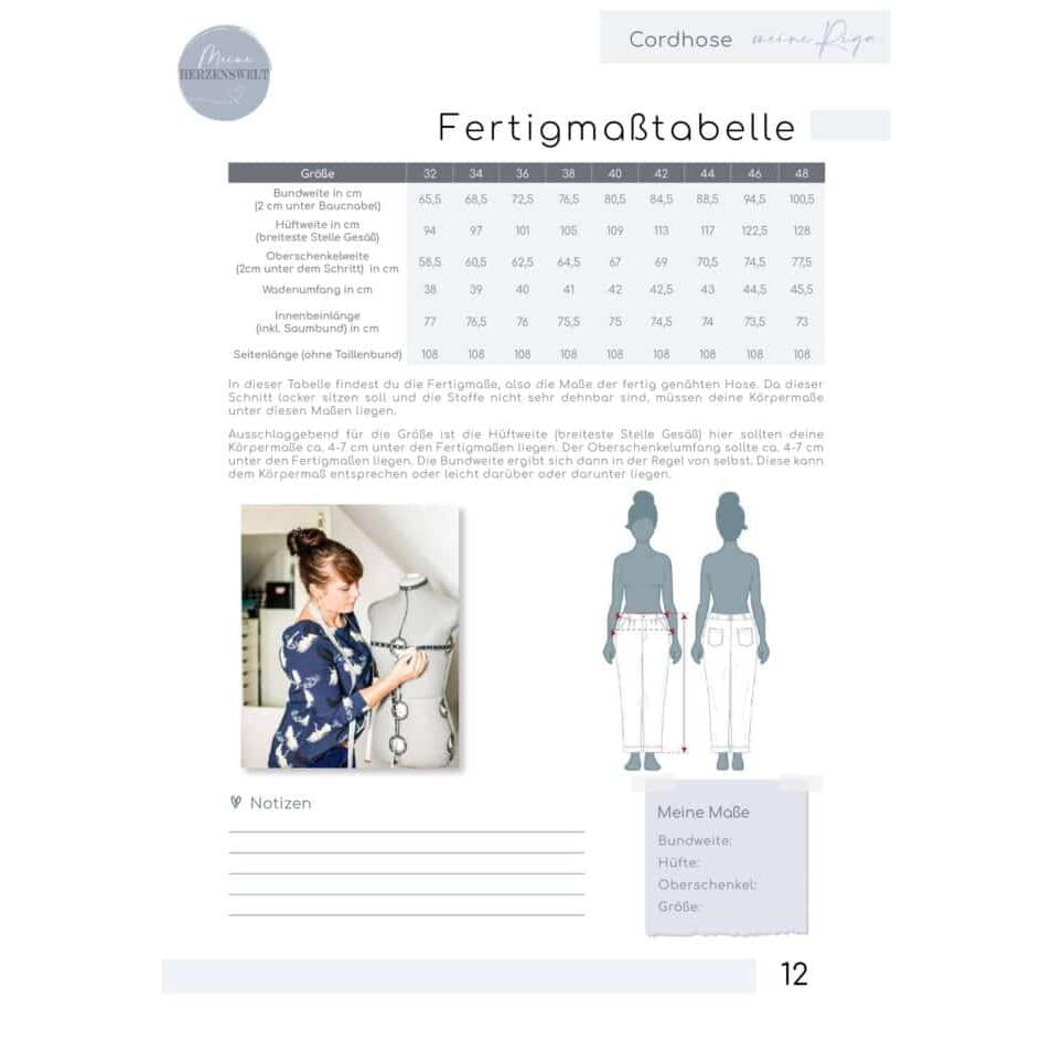 Riga- Cordhose - Papierschnittmuster Gr. 32-48