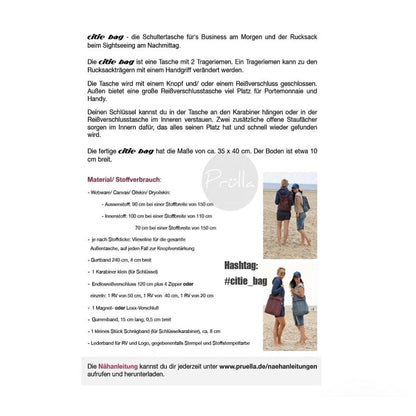 Papierschnittmuster Schultertasche/Rucksack "Citie Bag" - Prülla