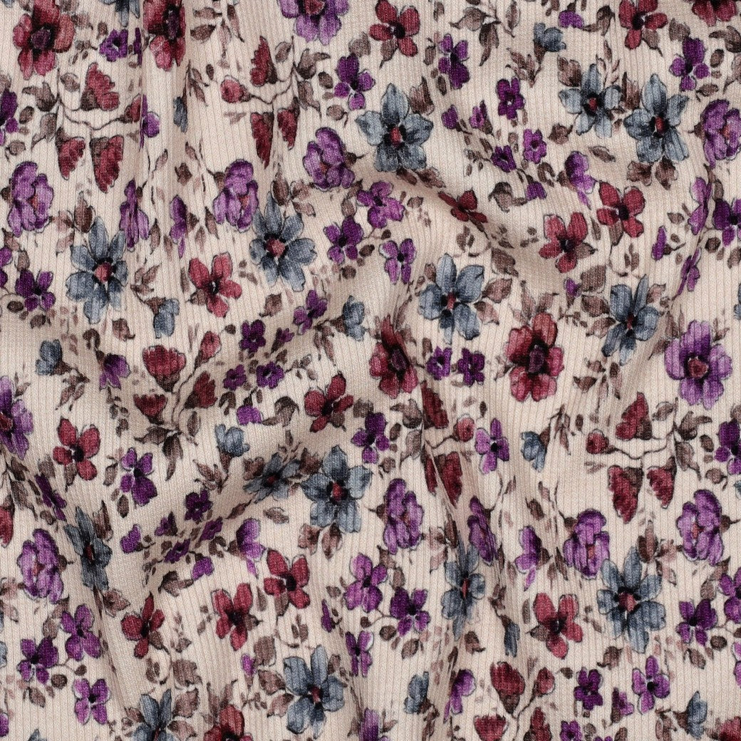 Rippjersey „Blumenwiese“ – Digitaldruck auf Creme