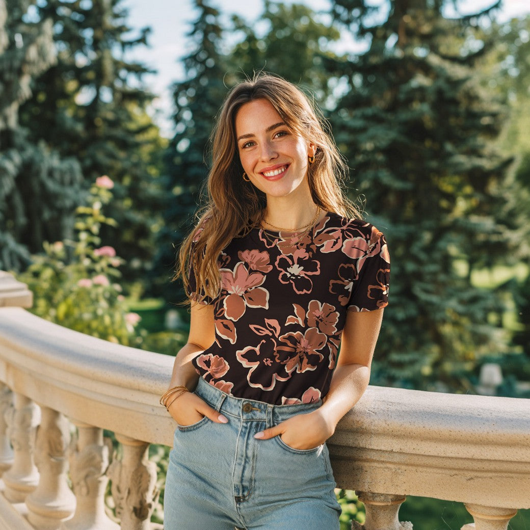 Baumwolljersey „Blütenliebe“ – Navy, Hellblau & Rosé
