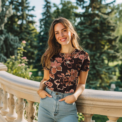 Baumwolljersey „Blütenliebe“ – Navy, Hellblau & Rosé